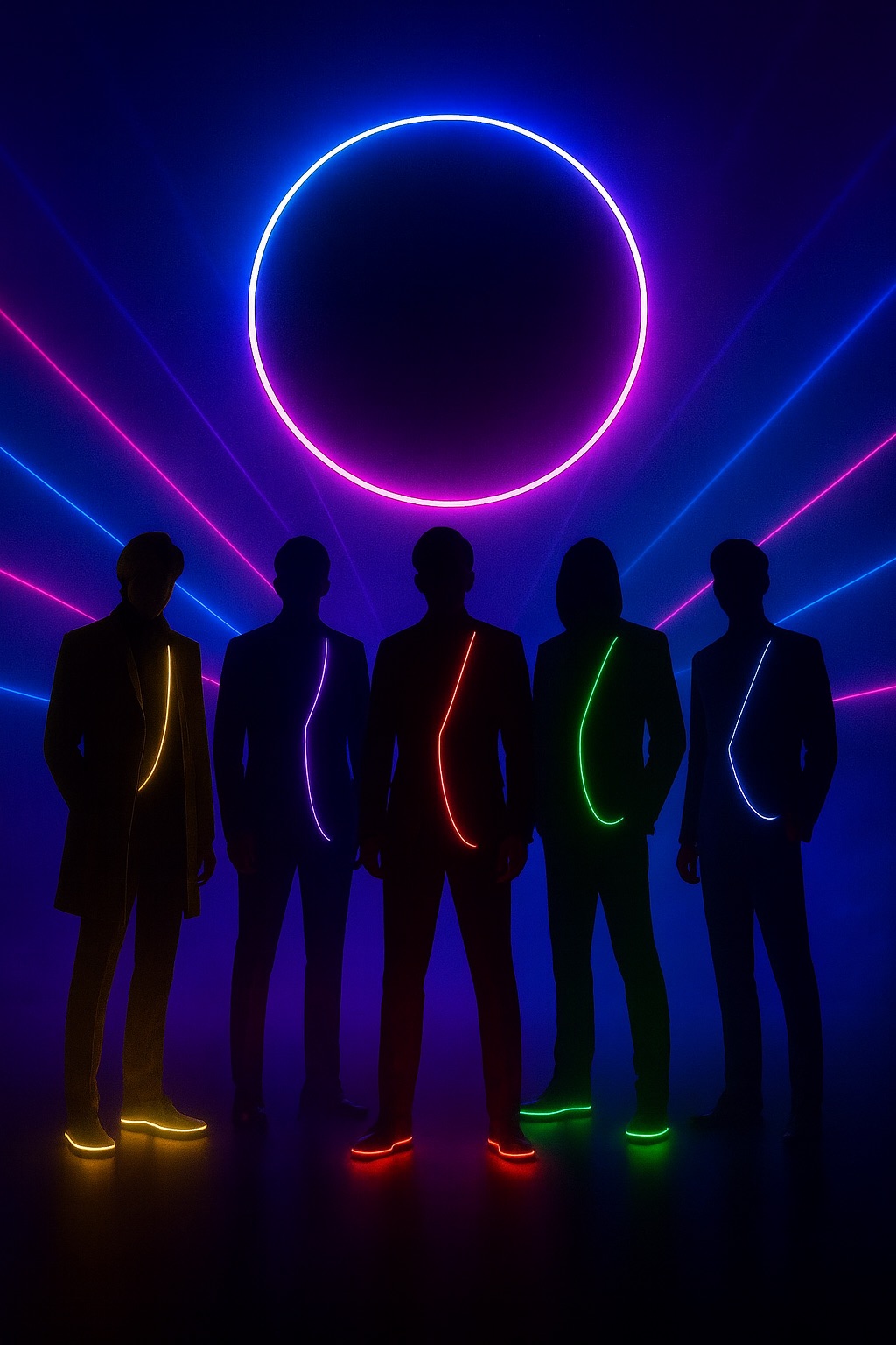 ECLYP5ED — five silhouettes under neon eclipse